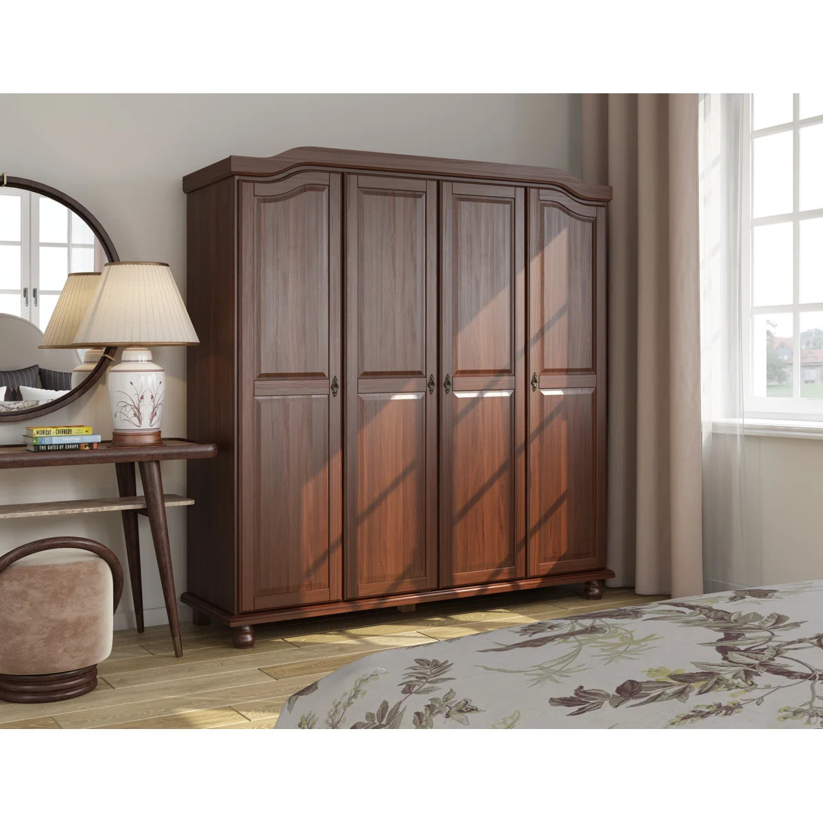 Kyle 100% Solid Wood 4-door Wardrobe Armoire | Wayfair North America