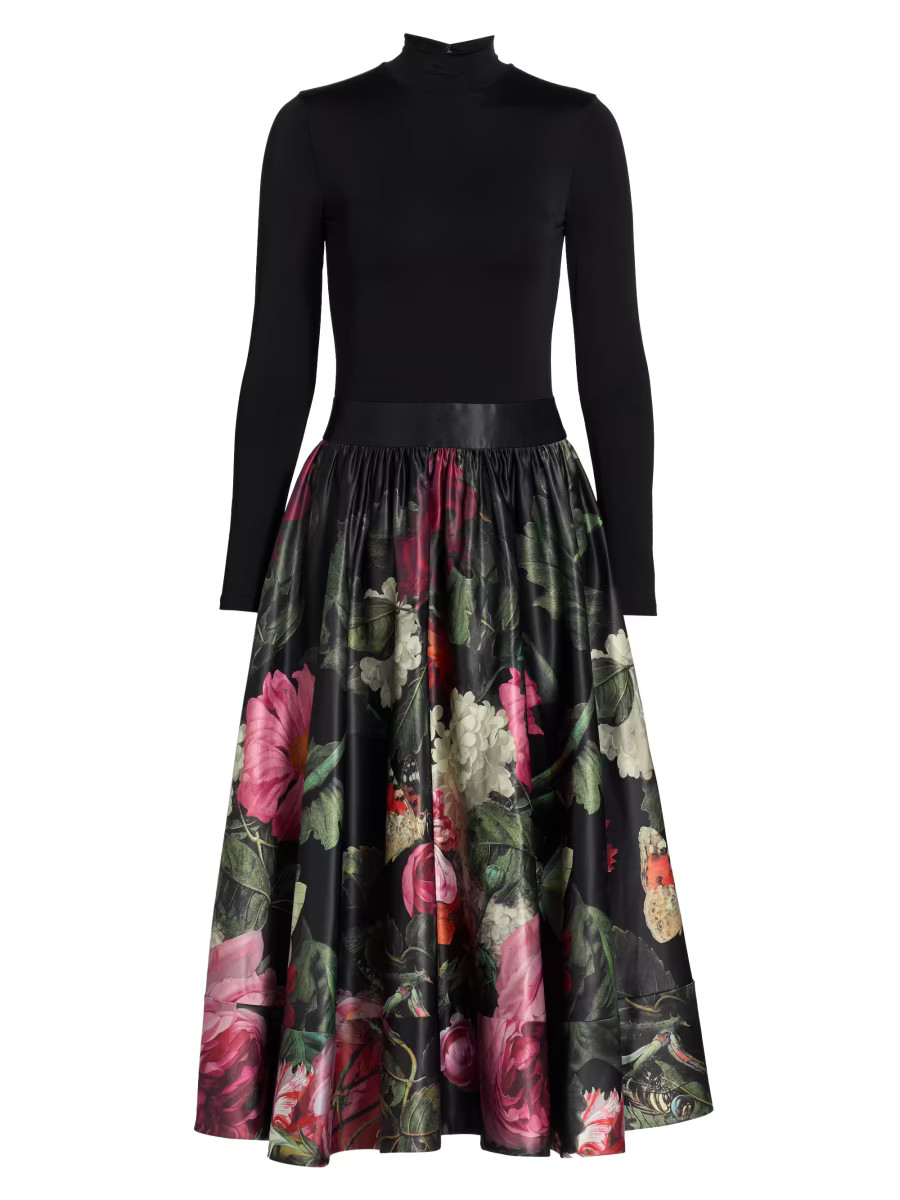 Alice + Olivia Chara Floral Fit &amp; Flare Midi-Dress | Saks Fifth Avenue | Saks Fifth Avenue