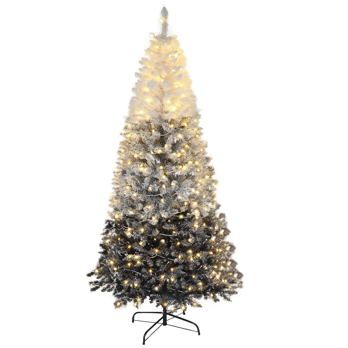 7.5 ft Snow Flocked Christmas Tree，Artificial 3 Color Xmas Tree with Warm White Lights  for Xma... | Walmart (US)