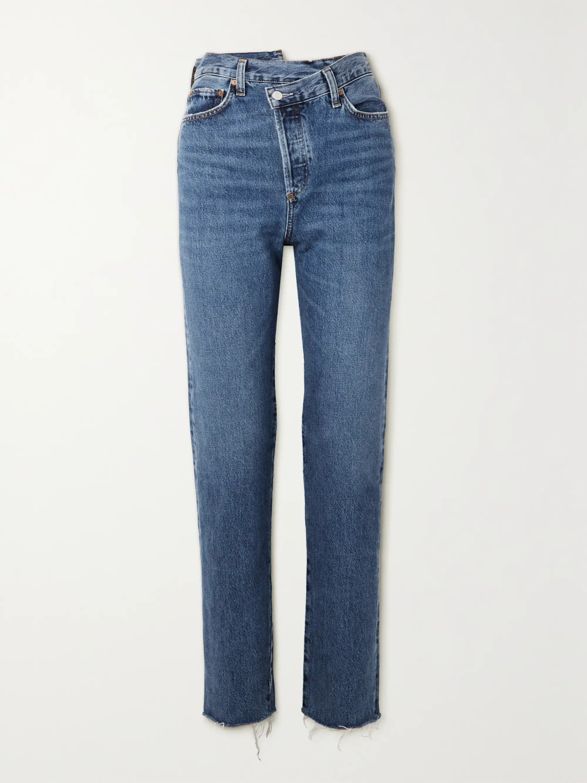 AGOLDE Criss Cross frayed high-rise straight-leg organic jeans | NET-A-PORTER | NET-A-PORTER (US)