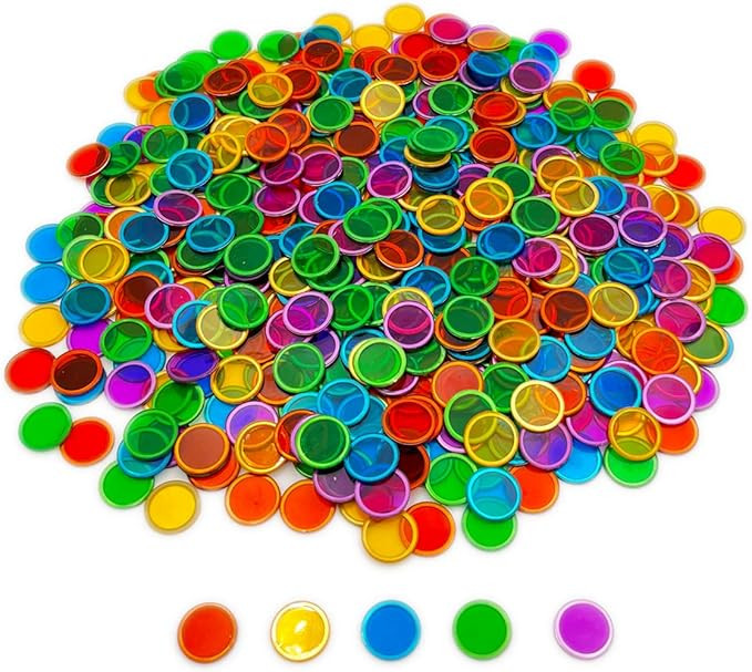 JUNWRROW 300 Pieces 5 Color Magnetic Transparent Bingo Counting Chips with Metal Edge | Amazon (US)