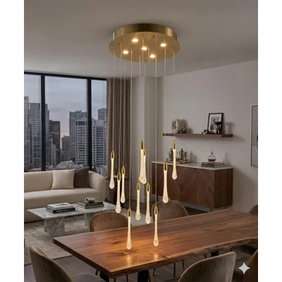 17-Light Brass Chandelier With Dusted Glass Pendants | Wayfair North America