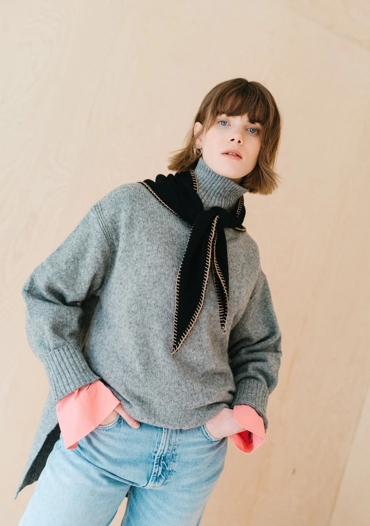 Merino Triangle Scarf in Black Stitch | The Tartan Blanket Co.