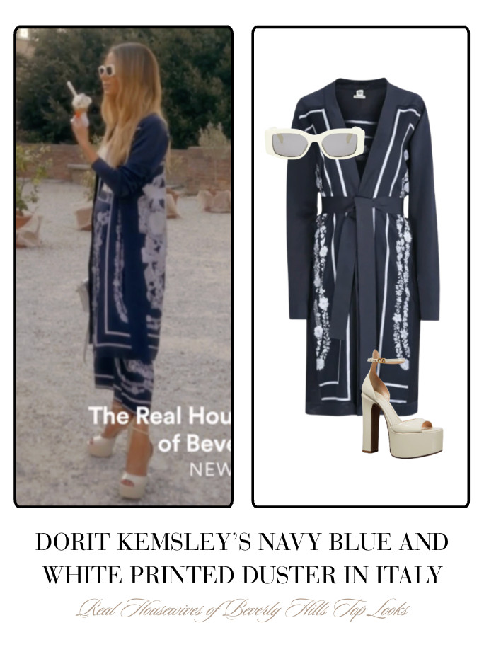 Dorit Kemsley's Navy Blue and White Printed Duster in Italy is by Hermes // Shop Similar 

 