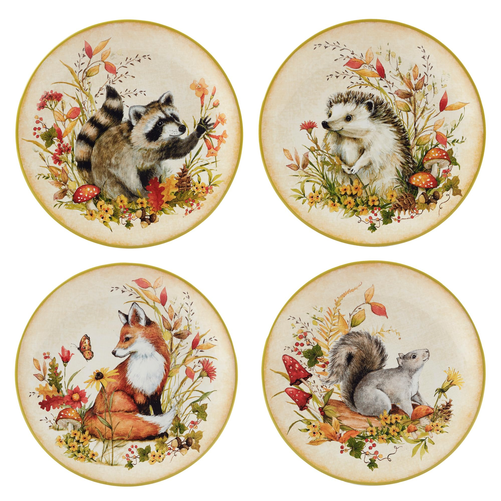 Woodland Critters 9" Ceramic Salad & Dessert Plates, Set of 4 – Fall Forest Animal Plates Featu... | Amazon (US)