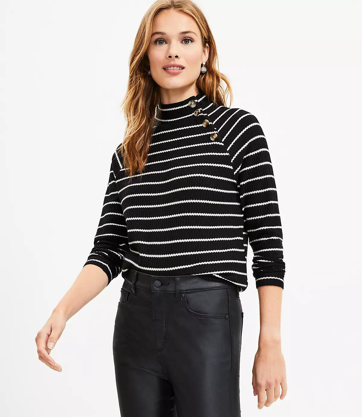 Button Neck Waffle Top | LOFT