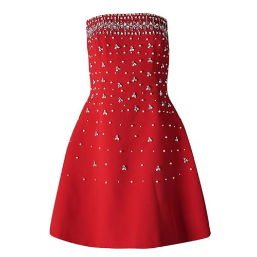 Women's Sexy Strapless Diamonds Dress Sleeveless Crystal Pearl Mini A-line Dresses Elegant Evenin... | Amazon (US)