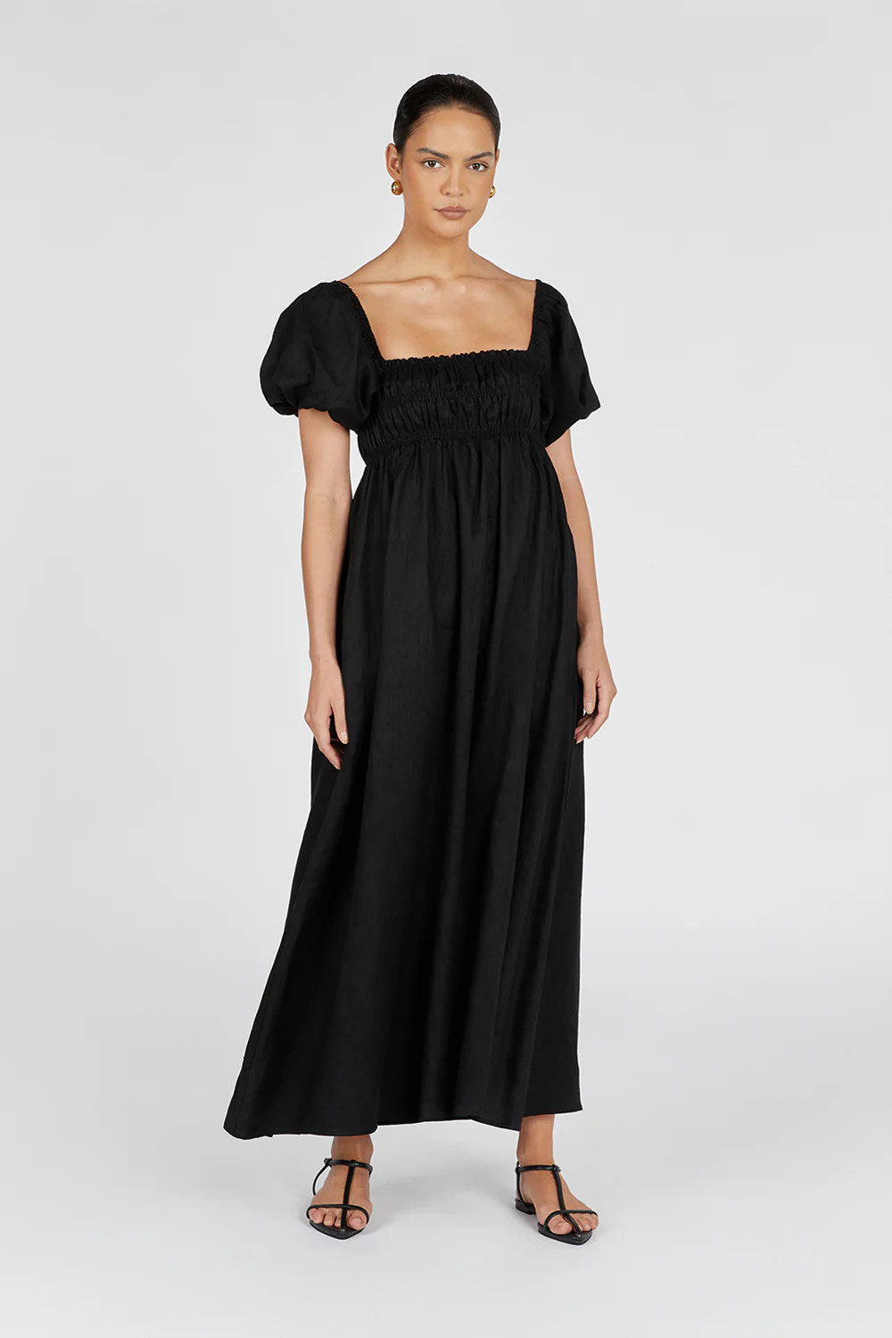 BIANCA BLACK LINEN MIDI DRESS | DISSH