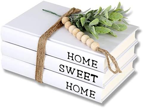 Decorative White Books,Farmhouse Stacked Books,Hardcover Books Decorative ,Home|Sweet|Home(Set of... | Amazon (US)