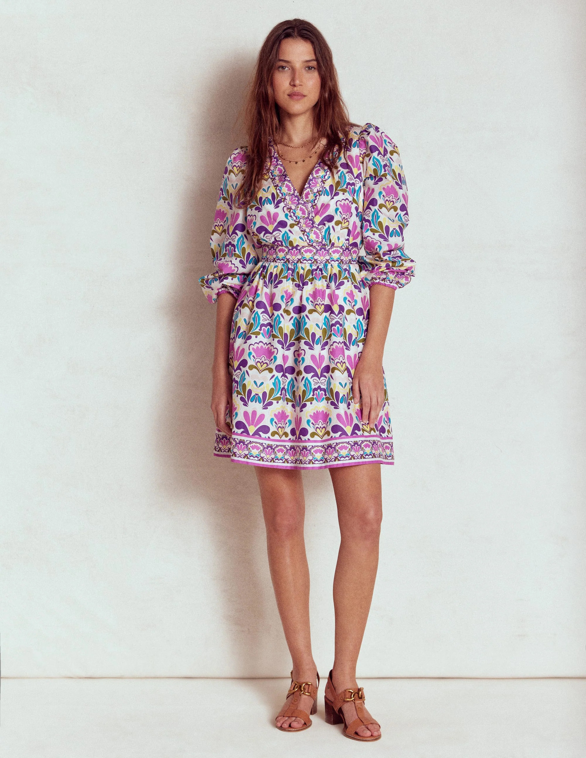 Mya Cotton Short Dress-Royal Purple, Freesia Stamp | Boden (US)