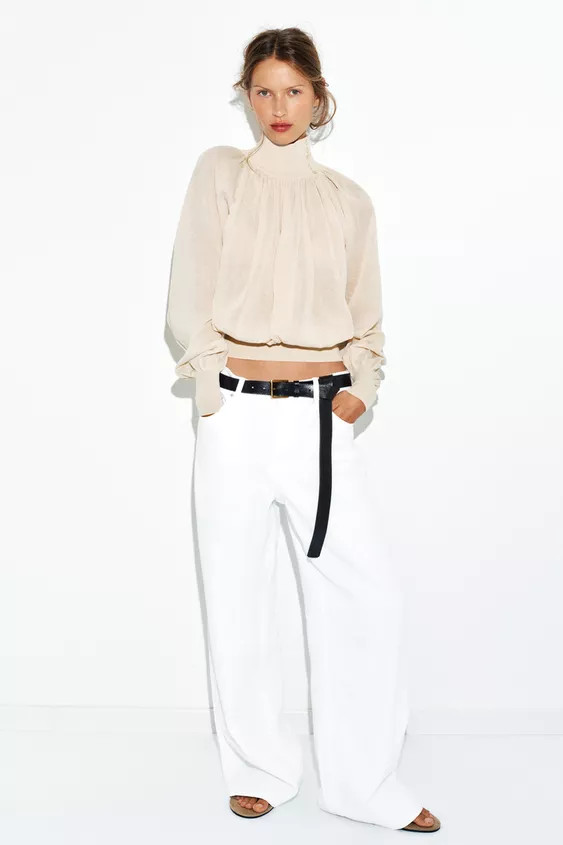 COMBINATION KNIT FLOWY BLOUSE | Zara US