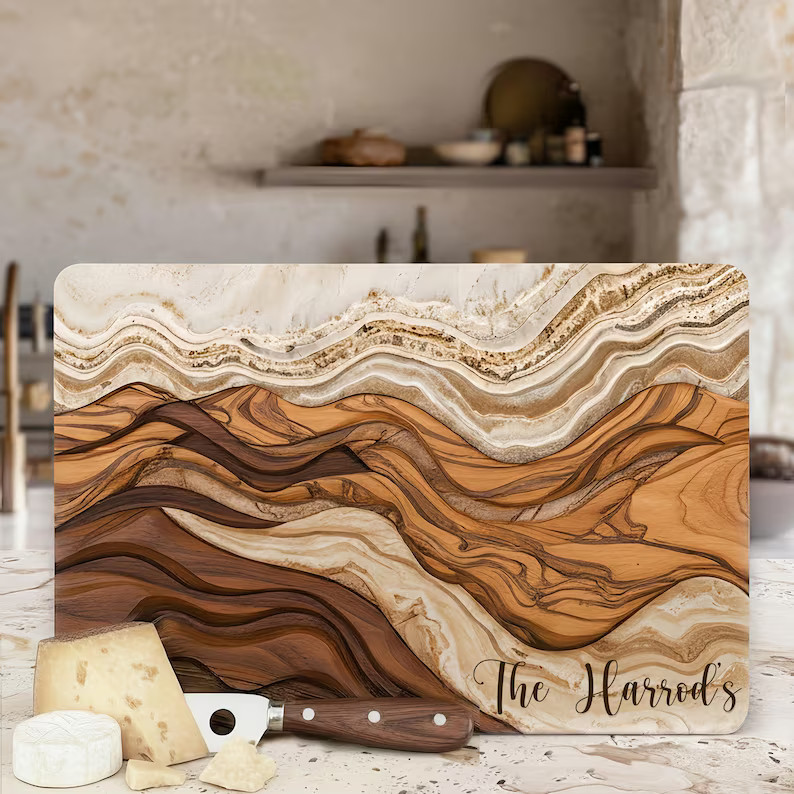 Personalized Glass Charcuterie Board Marble Wood Look Cutting Board Custom Chopping Board Realtor... | Etsy (US)