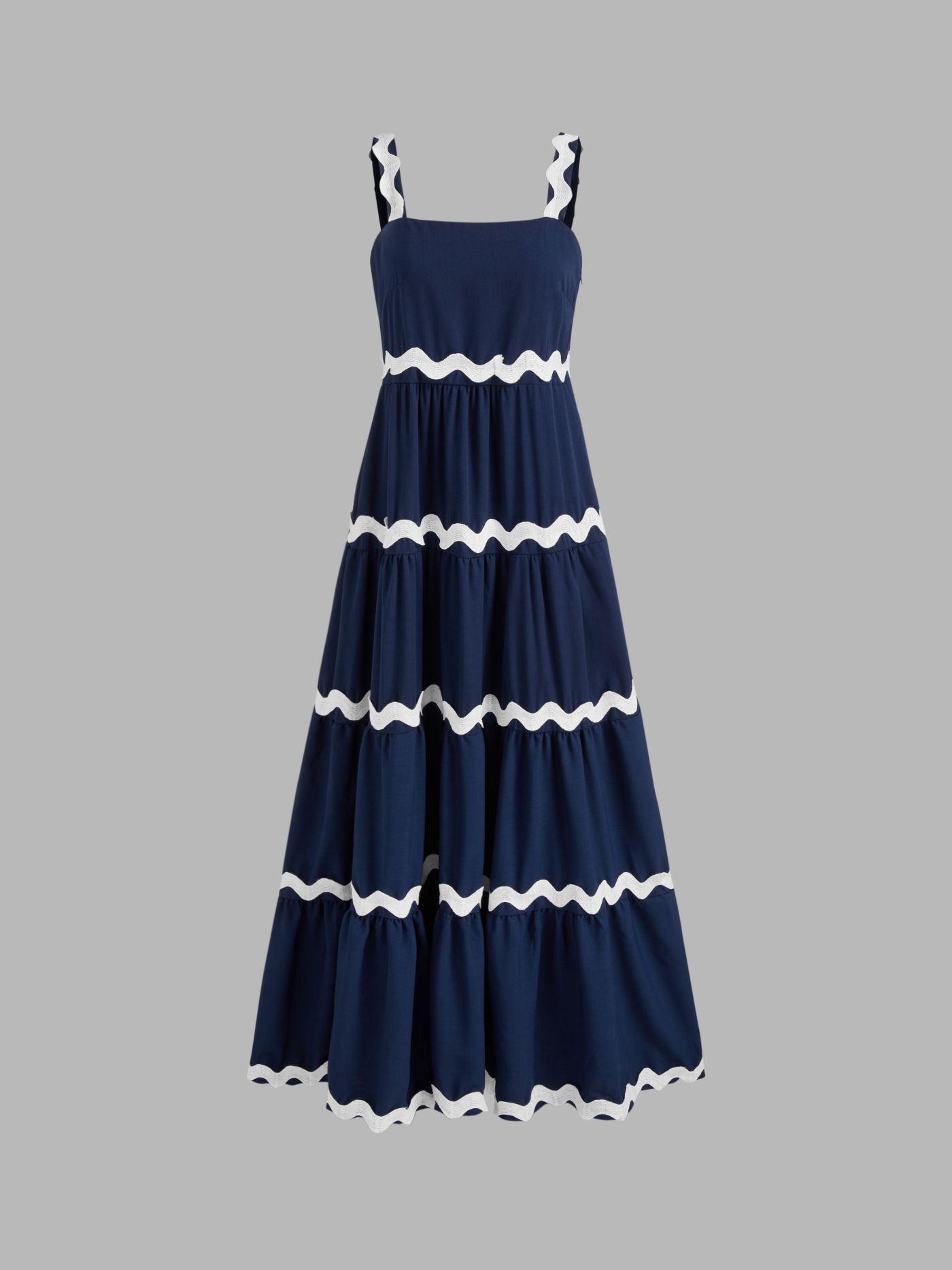 Formal Dresses Woven Square Neck Solid Contrast Binding Tiered Maxi Dress For Daily Casual | Cider