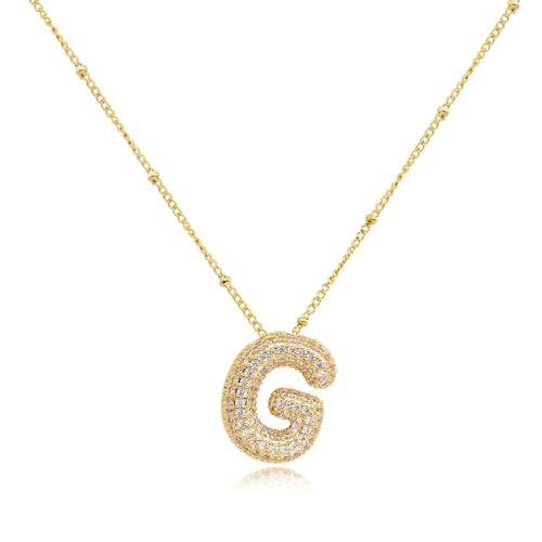 FUTIMELY Gold Bubble Initial Letter Necklace for Women,Puffy Alphabet Name Pendant Necklace for Personalized Gifts,Trendy Balloon Chain Zircon Crystal Necklace (G) | Amazon (US)