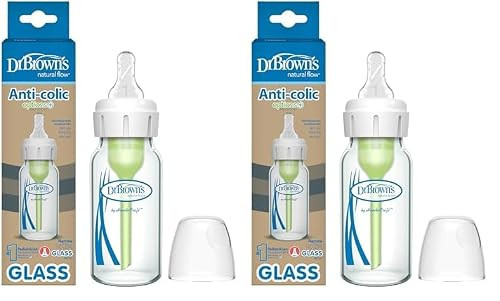 Dr. Brown's Natural Flow Anti-Colic Options+ Narrow Glass Baby Bottle, 4 oz/120 mL, with Level 1 Slow Flow Nipple, 2 Pack, 0m+ | Amazon (US)