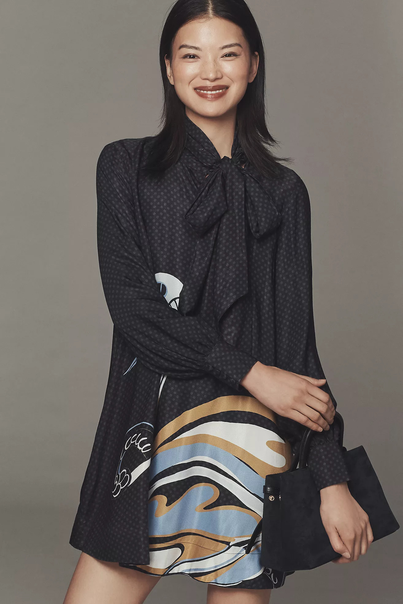 The Caroline Long-Sleeve Tie-Neck Mini Dress by Maeve | Anthropologie (US)