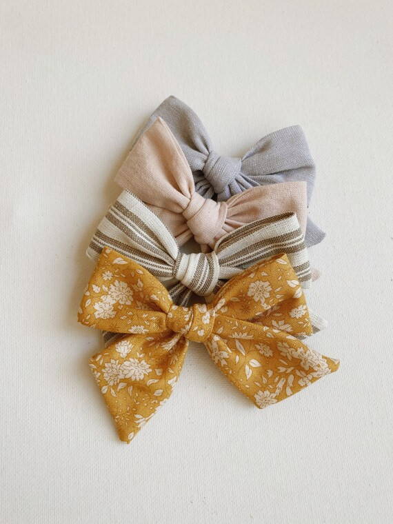 Summer Hair Bows ( set of 4) Floral hair bow | striped hair bow | pink hair bow | Grey hair Bow |... | Etsy (US)
