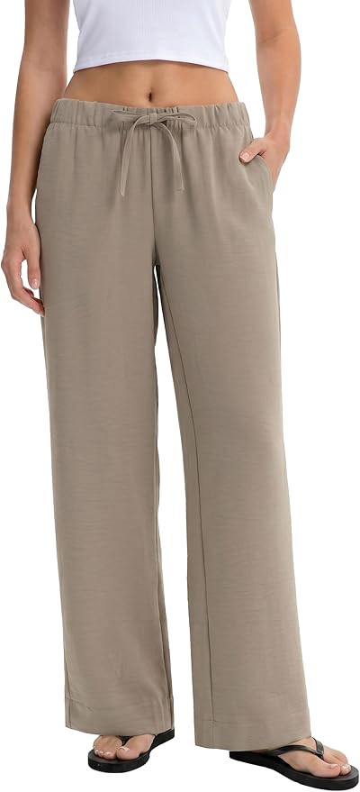 Abonlen Wide Leg Pants for Women Casual Flowy Crepe Trousers Wrinkle Free Relaxed Fit Lounge Work... | Amazon (US)