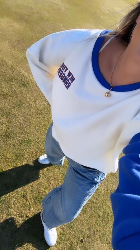 Game day outfit! This sweatshirt is old and sold out but sharing some cute NY rangers ones in stock! 