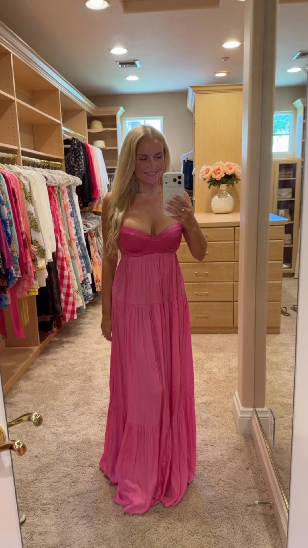 I am so in love with this bright pink satin maxi dress! I'm wearing a medium and it would be better for a smaller bust, maybe 34B, C or D. At 34DD it is too small for me. Also this would be better for 5'7 or taller. I'm 5'5 and it's dragging on the ground in heels.

#LTKdayinmylife #LTKgrwm #LTKootd