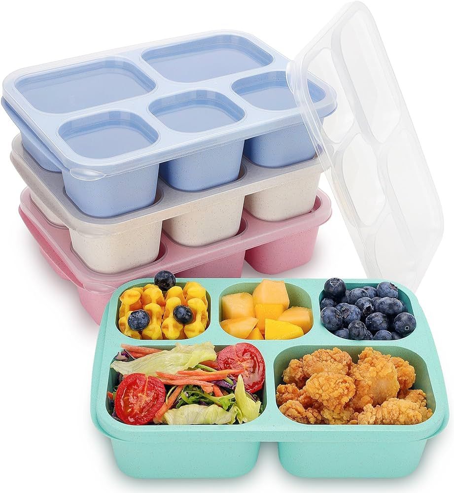 Bento Box Adult Lunch Containers, Bento Box for Kids, 4 Pack 5-Compartment Meal Prep Containers L... | Amazon (US)