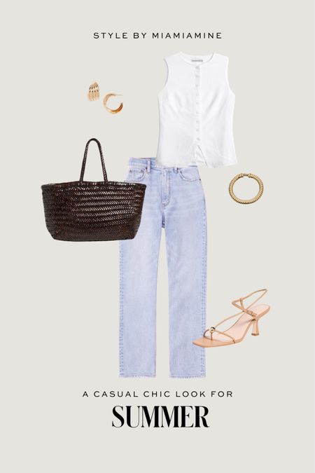 Chic summer outfit 
Abercrombie linen vest
Abercrombie straight leg jeans
Dragon diffusion tote
Shopbop sandals
Nordstrom gold earrings 

#LTKStyleTip #LTKFindsUnder50 #LTKFindsUnder100