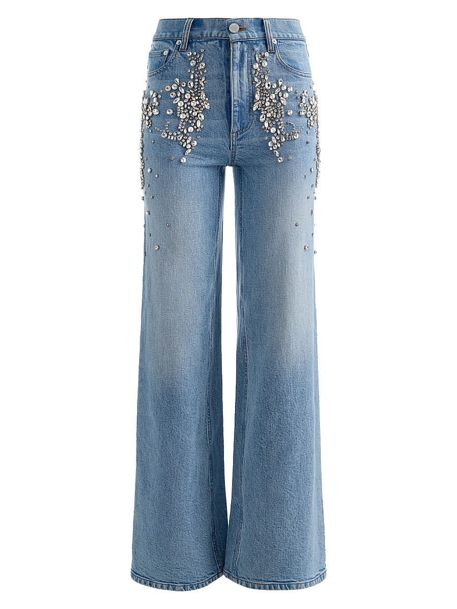 Women's Chic Rhinestone-Embellished Wide-Leg Jeans - Celine Vintage - Size 27 | Saks Fifth Avenue
