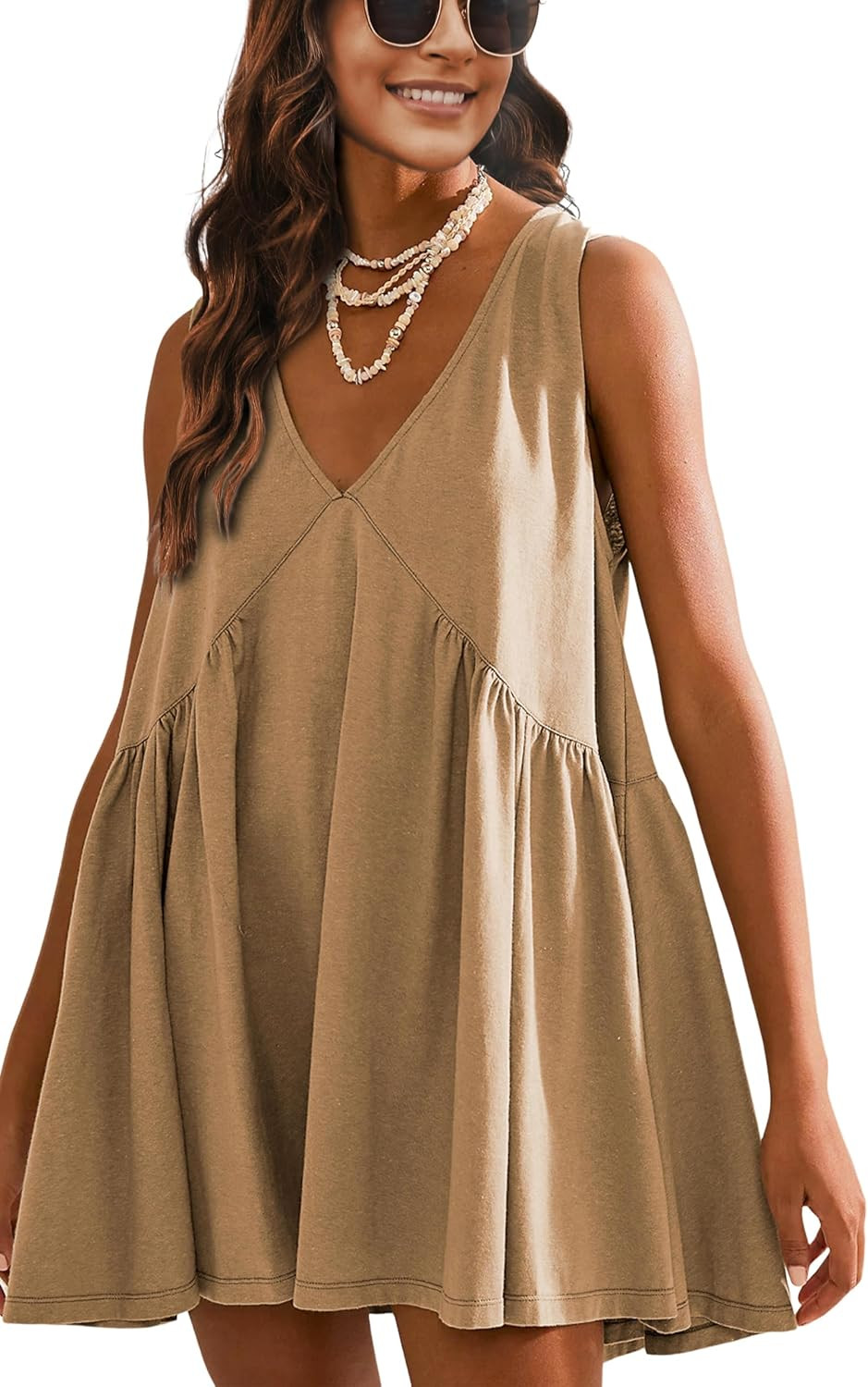 Athlisan Womens Summer Sleeveless Mini Dress Casual Loose V Neck Sundress with Pockets | Amazon (US)