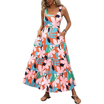 PRETTYGARDEN Women's Summer Floral Maxi Dress Sleeveless Smocked Ruffle Long Flowy Beach Vacation... | Amazon (US)