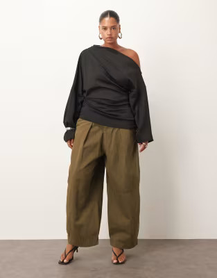 ARRANGE Curve Remi casual twill high waisted barrel leg pants in olive green | ASOS (Global)