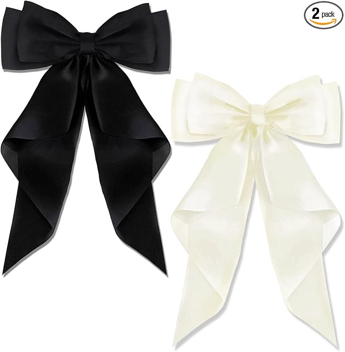 AYNKH 2 PCS Big Bow Hair Clips with Long Silky Satin, Solid Color French Barrette Simple Hair Fas... | Amazon (UK)