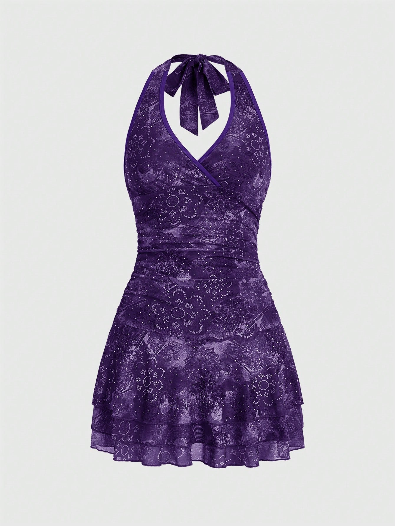 ROMWE Fairycore Women Halter Lace Hem Neck Tie Dress | SHEIN