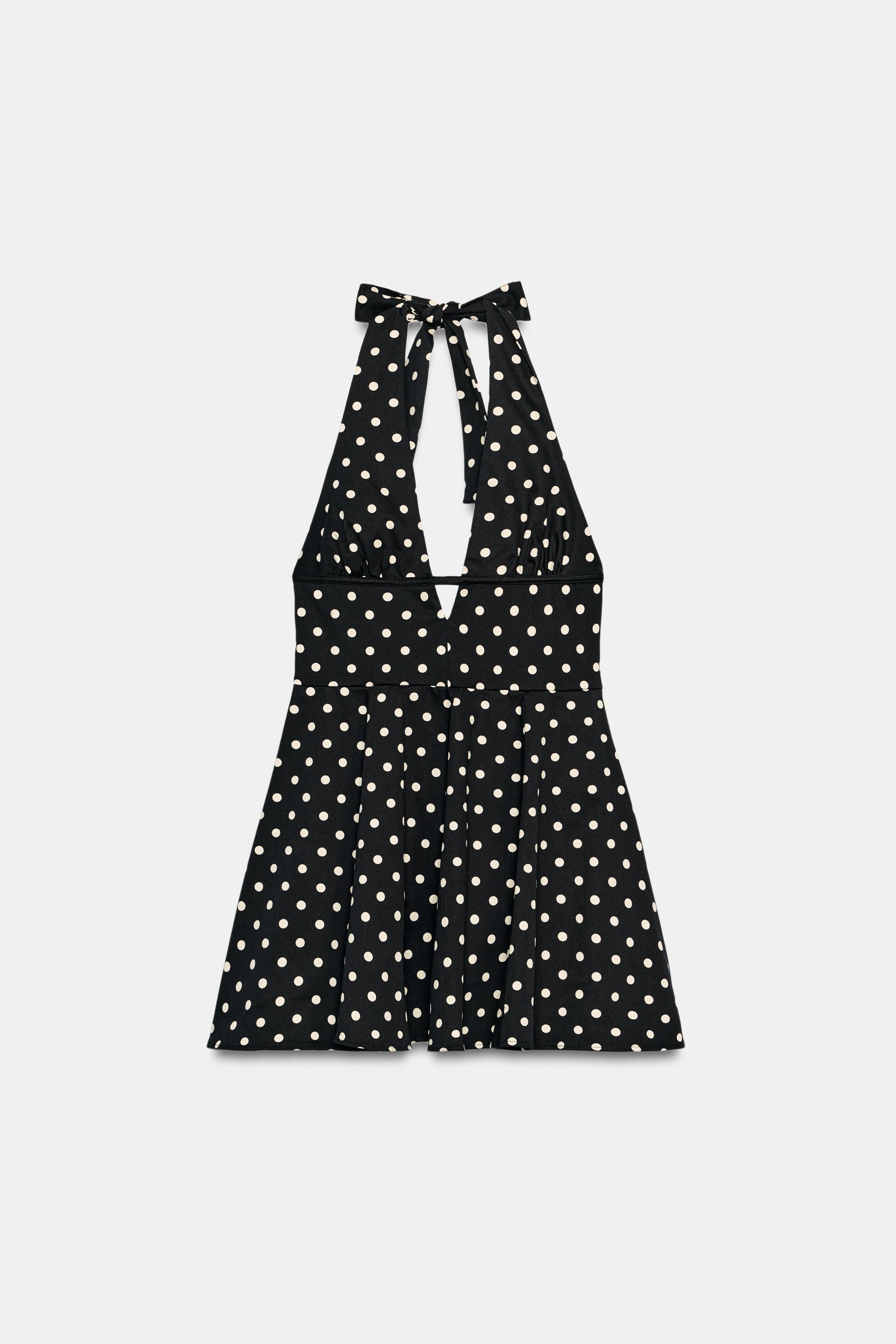 NECKHOLDER-KLEID MIT PUNKTEN UND STUFENROCK | Zara US