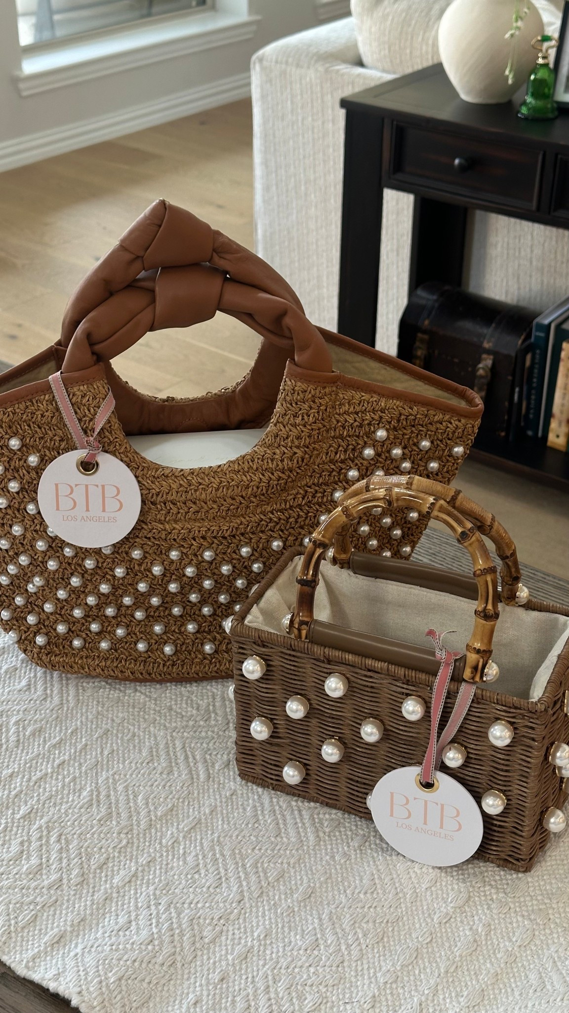 These pearl-embellished woven bags are giving spring and summer glam! Love the mix of texture with the structured shape—so cute for brunch, vacation, or even Easter. Both are from BTB Los Angeles #springbags #summerstyle #pearlbag #wovenbag #BTBLosAngeles #LTKaccessories #vacationstyle #elevatedbasics

#LTKItBag #LTKTravel