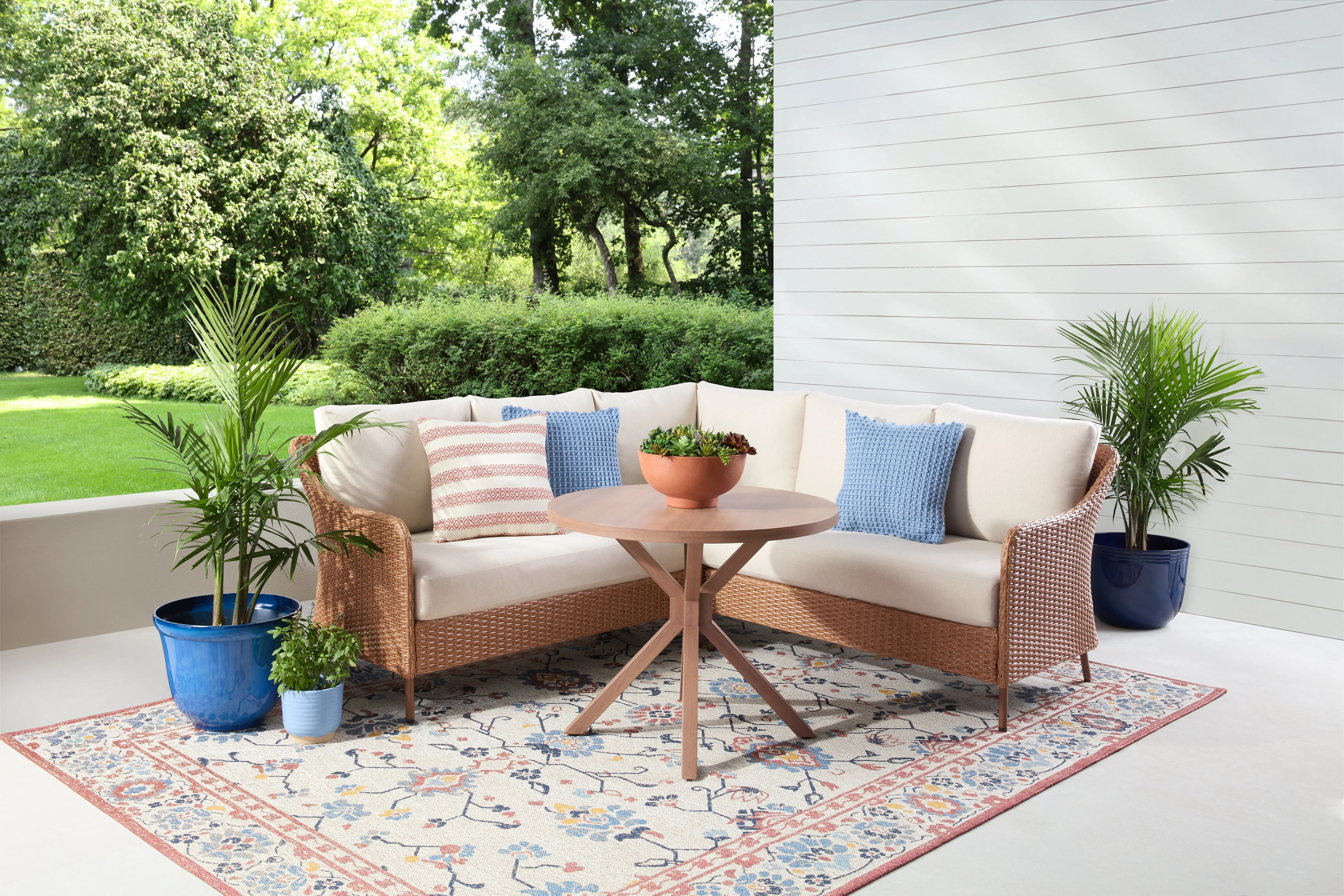 Mainstays Chelsea Outdoor Patio Steel 4-Piece Sectional Dining Set, Beige - Walmart.com | Walmart (US)