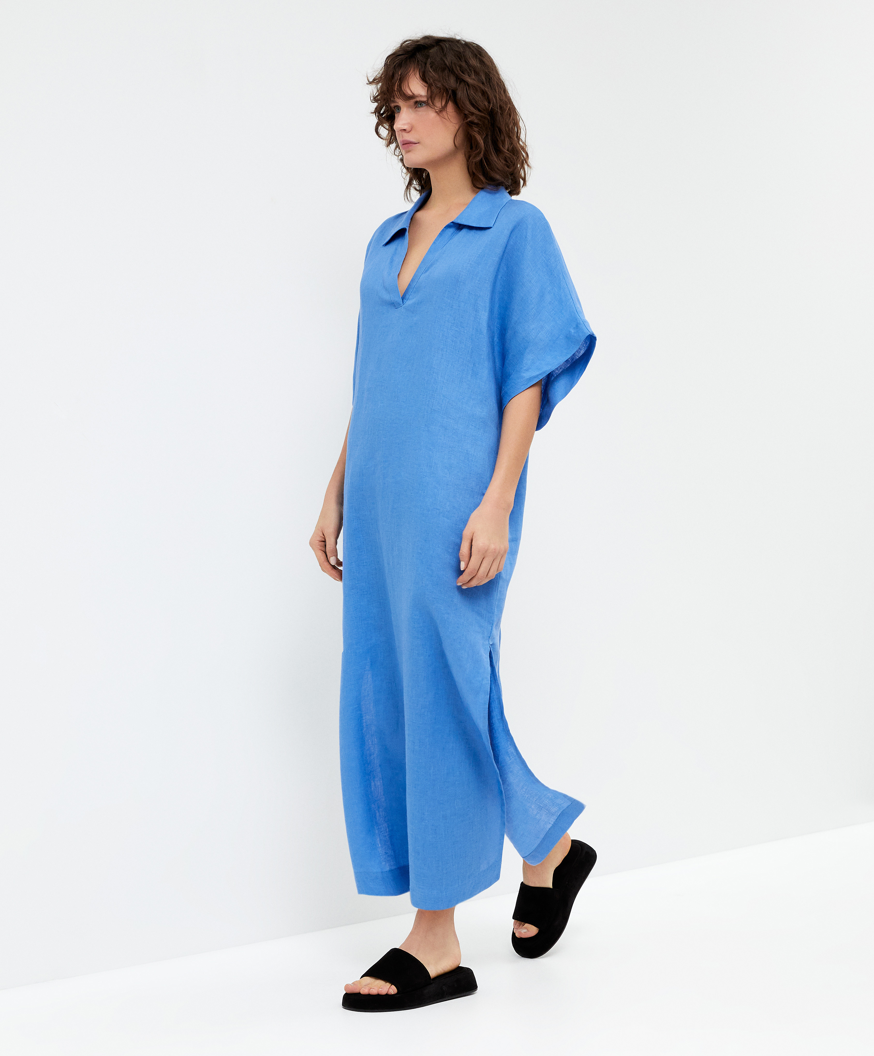 100% linen polo collar tunic dress | OYSHO United Kingdom | OYSHO PL
