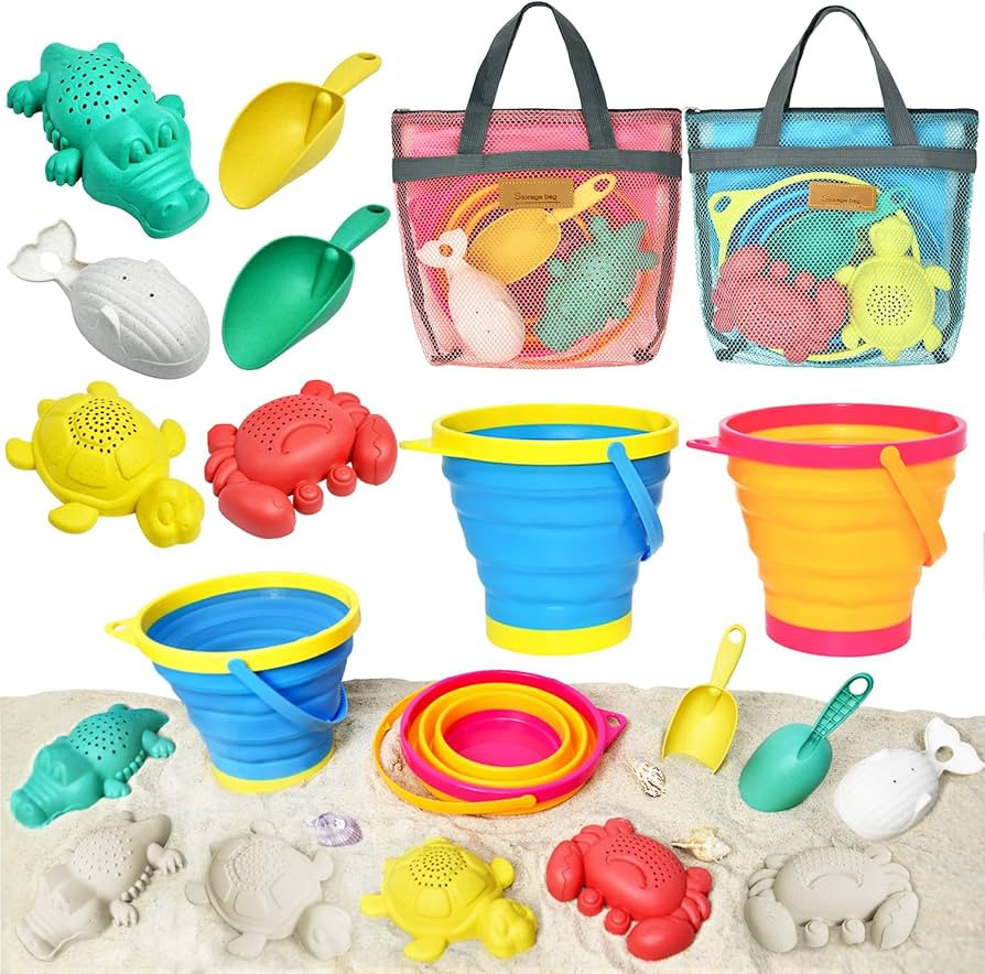 Aclarastra Collapsible Beach Sand Toys for Kids - Travel Beach Toys with 2 Collapsible Beach Buck... | Amazon (US)