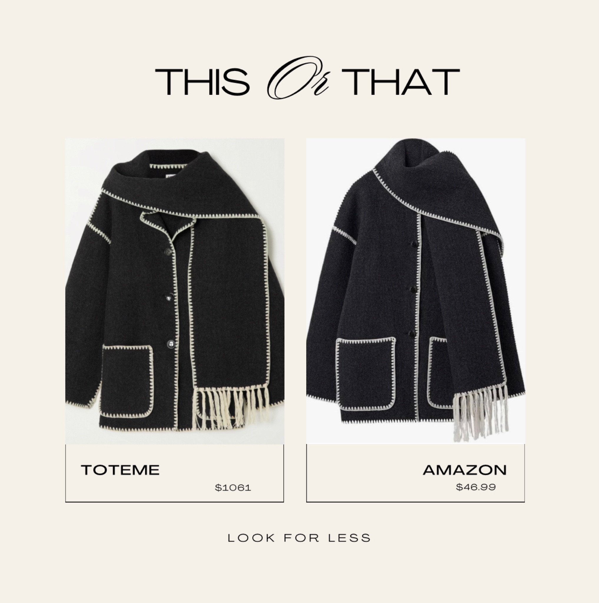 #lookforless
The coat scarf , wool blend with tassel scarf trending this fall . This Amazon jacket (comes in several colors) looks exactly like designer toteme 🤍

#LTKstyletip #LTKSeasonal #LTKfindsunder50
