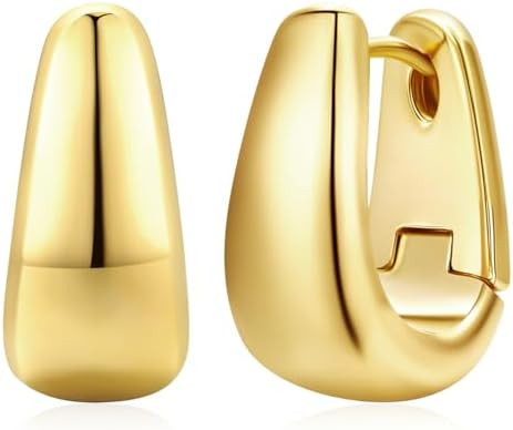 Small Chunky Hoop Earrings for Women 14k Real Gold Plated 925 Sterling Silver Post Oval Hoop Earr... | Amazon (US)