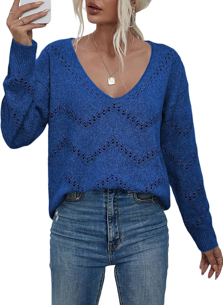 EVALESS Women's Crochet Sweater Top Hollow Out Long Sleeve Pullover Tops Fall Outfits Fashion 202... | Amazon (US)