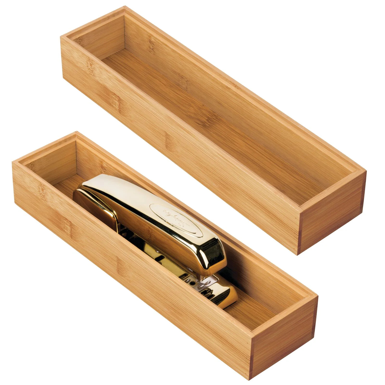 mDesign Stackable 12" Long Office Bamboo Drawer Organizer - 2 Pack, Natural Wood | Walmart (US)