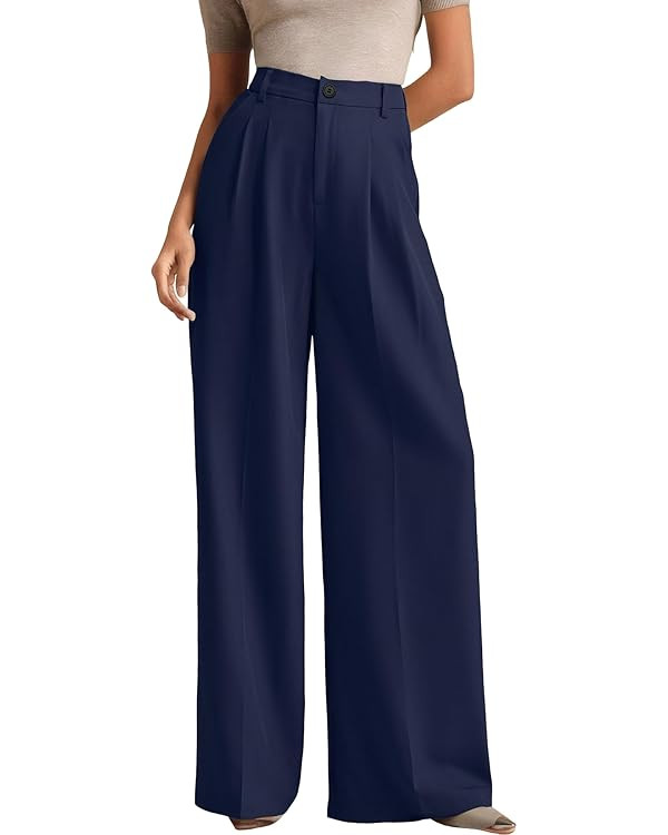 ELLEVEN Women's Casual Wide Leg Dress-Pants, High Elastic Waisted in The Back Business Flowy Trou... | Amazon (US)