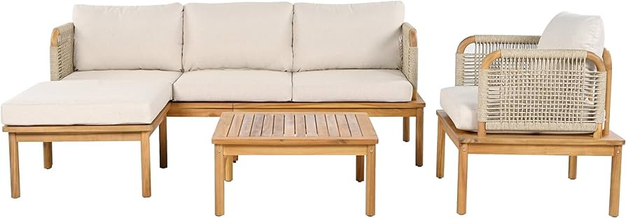 Christopher Knight Home Coby 4-Piece Acacia Wood Patio Furniture Set, Outdoor Conversation Sofa S... | Amazon (US)