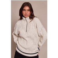 Light Grey Zip Detail Cable Knit Oversized Sweater | PrettyLittleThing US