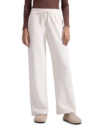 CRZ YOGA Cotton Fleece Lined Sweatpants Women 30" Straight Leg Casual Lounge Sweat Pants for Women Milky White (Bone) Medium | Amazon (US)