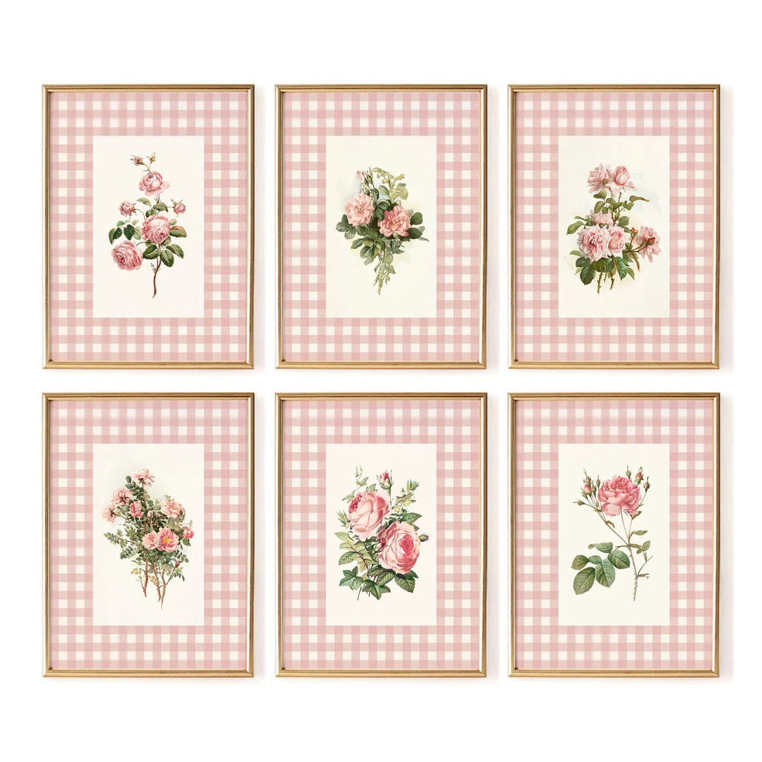 Vintage Pink Flowers Set, Girls Room Decor, Vintage Wall Art, Digital Download - Etsy | Etsy (US)