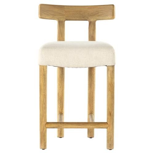 Open Box Bojana Rustic White Performance Burnished Brown Wood Counter Stool | Kathy Kuo Home