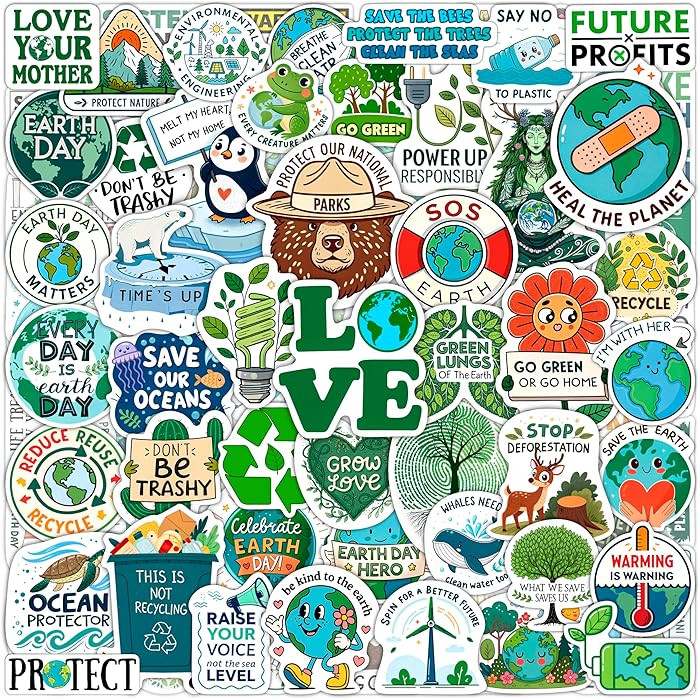 100Pcs Environmental Stickers for Water Bottle and Laptop - Earth Day Stickers Bulk - Еnvironmen... | Amazon (US)