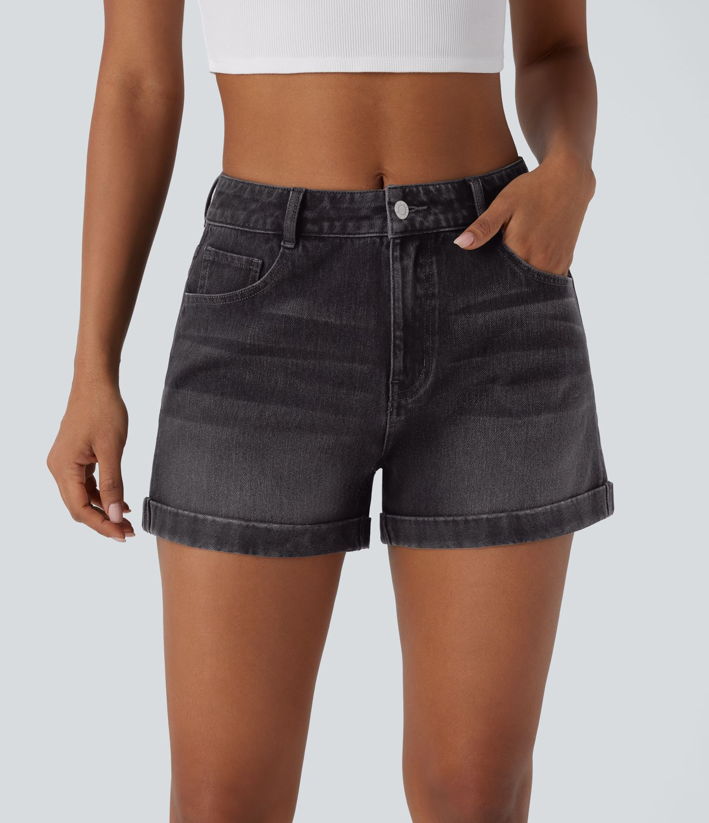 Women’s Halara Flex™ Mid Rise Zipper Pockets Denim Casual Shorts 3'' - Halara | HALARA