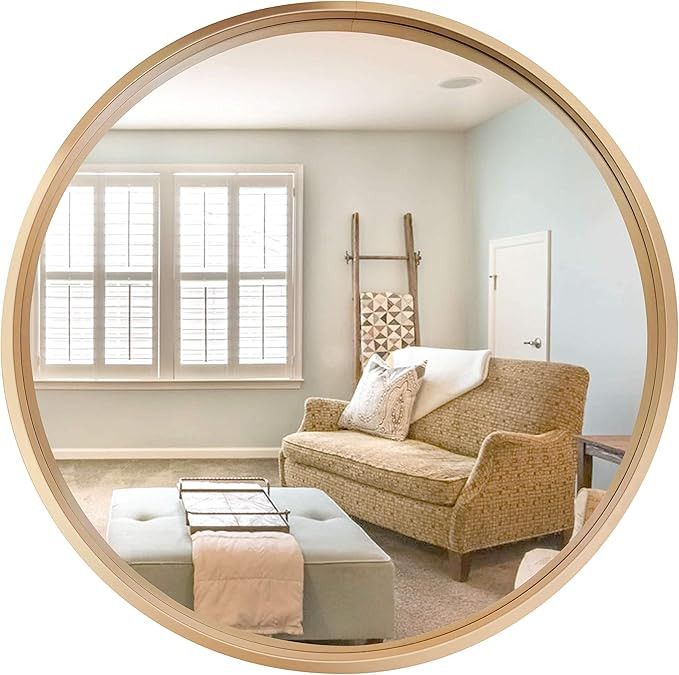 Round Hanging Mirrors Wall Decor - Vanity Mounted Wall Mirror with Metal Frame for Contemporary A... | Amazon (US)